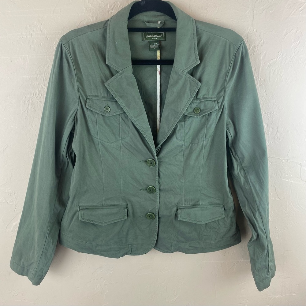Eddie Bauer Green Blazer Jacket Cotton Button Close Size 12